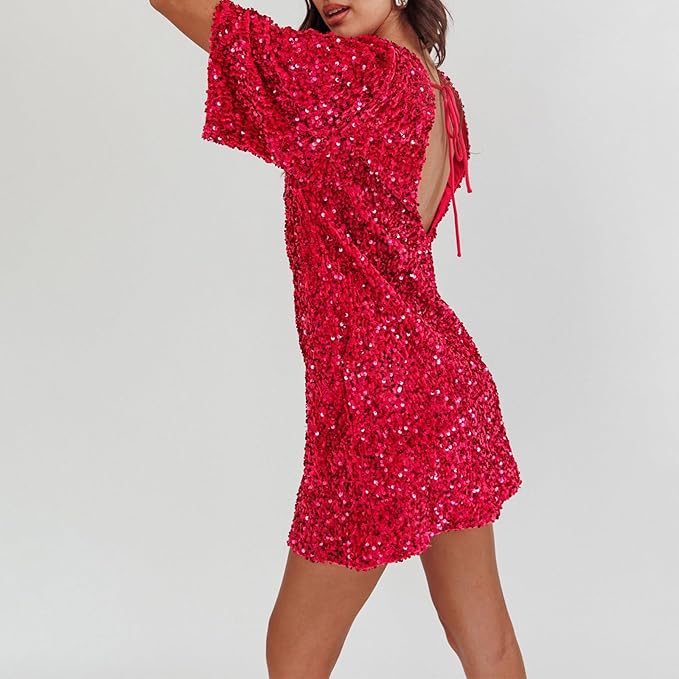 GR | Glittering sequined dress with bell sleeves