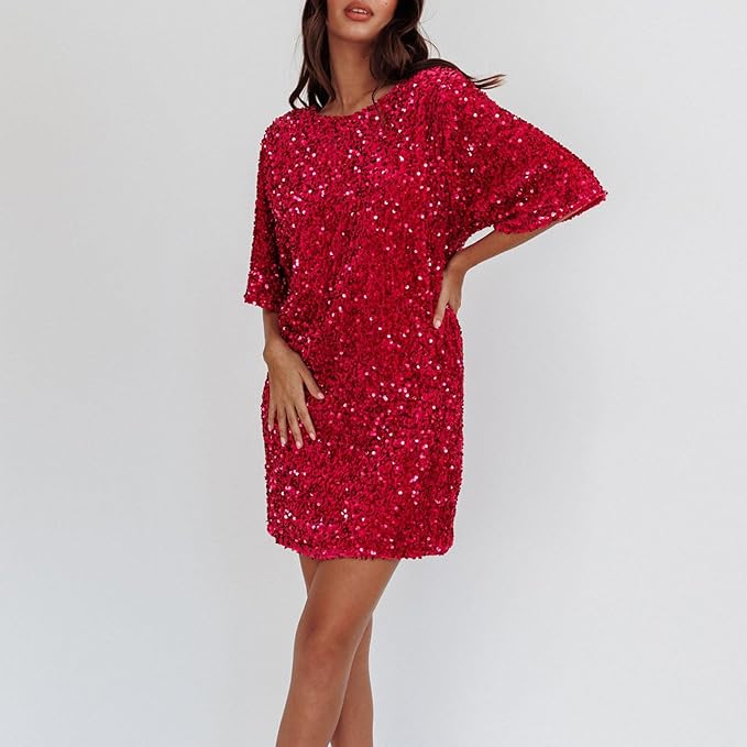 GR | Glittering sequined dress with bell sleeves