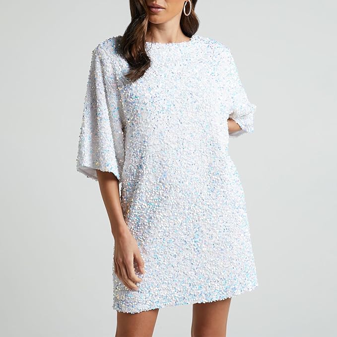 GR | Glittering sequined dress with bell sleeves