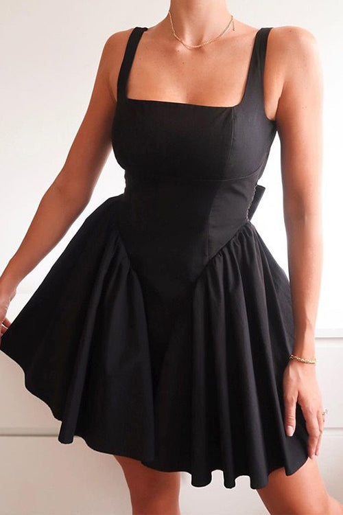 GR | Rosiedress Square Neck Schleife Knot Rückenfrei Mini Kleid