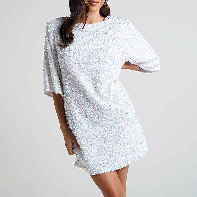 GR | Glittering sequined dress with bell sleeves