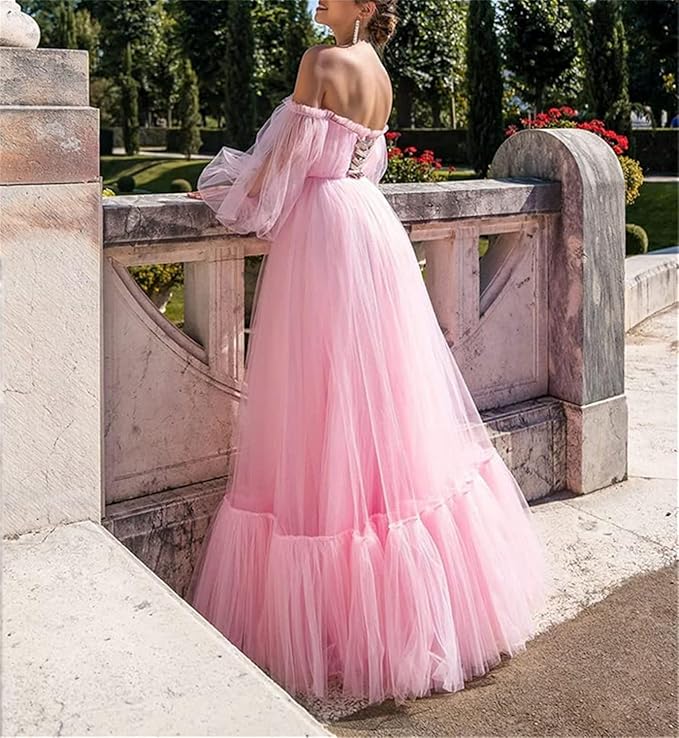 GR | Elegant Formal Solid Color Patchwork Off-Shoulder Evening Dress - 3 Colors