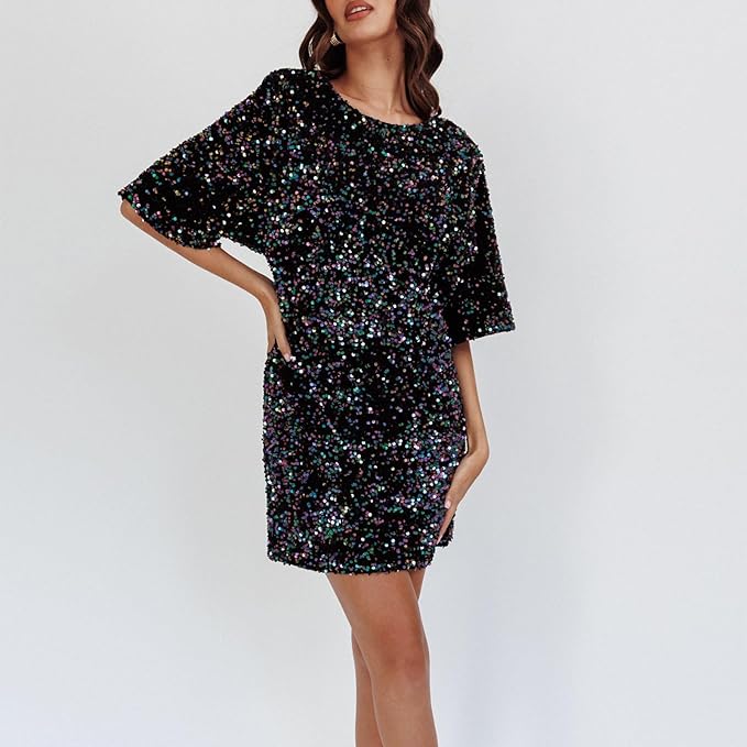 GR | Glittering sequined dress with bell sleeves