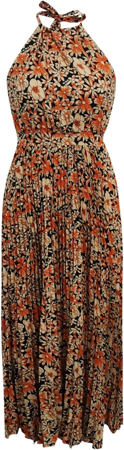 GR | Boho Print Patchwork Halter Pleated Dresses