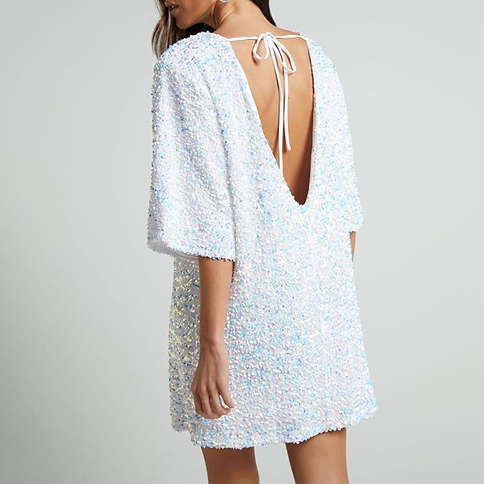 GR | Glittering sequined dress with bell sleeves