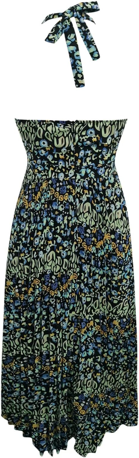 GR | Boho Print Patchwork Halter Pleated Dresses