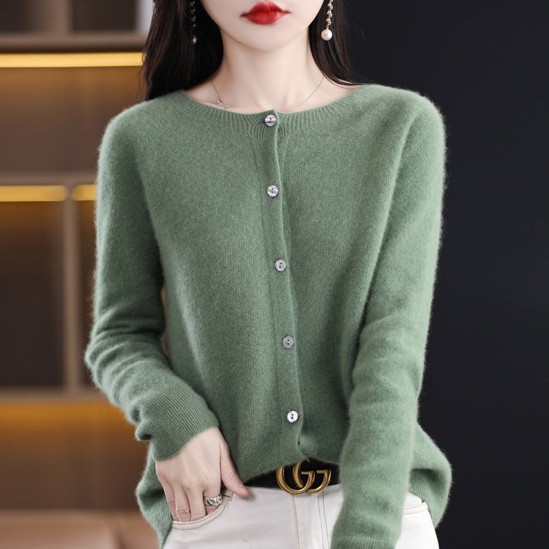 GR | Lockerer Damen Cashmere Strickjacke Mit Rundhalsausschnitt Aus Hochwertiger Veganer Wolle