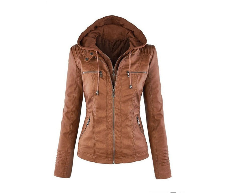 GR | Women's Leather Jacket with Hood
