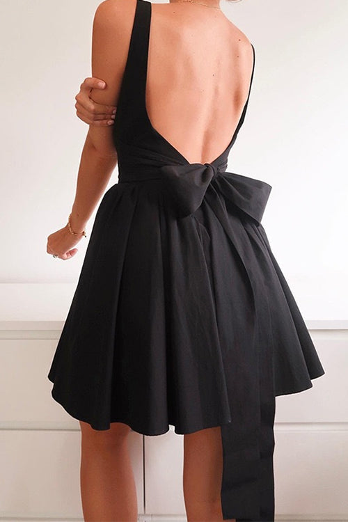 GR | Rosiedress Square Neck Schleife Knot Rückenfrei Mini Kleid