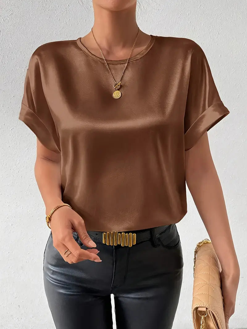 GR | Satin T-Shirt with Rolled-Up Sleeves for Women