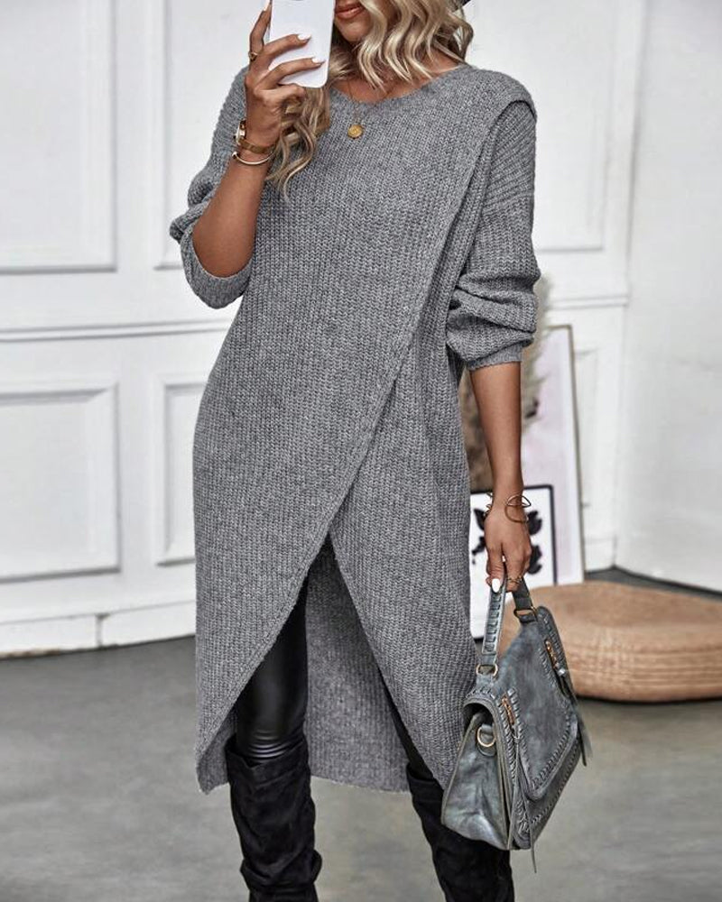 GR | Comfortable, solid-color sweater dress in an irregular style