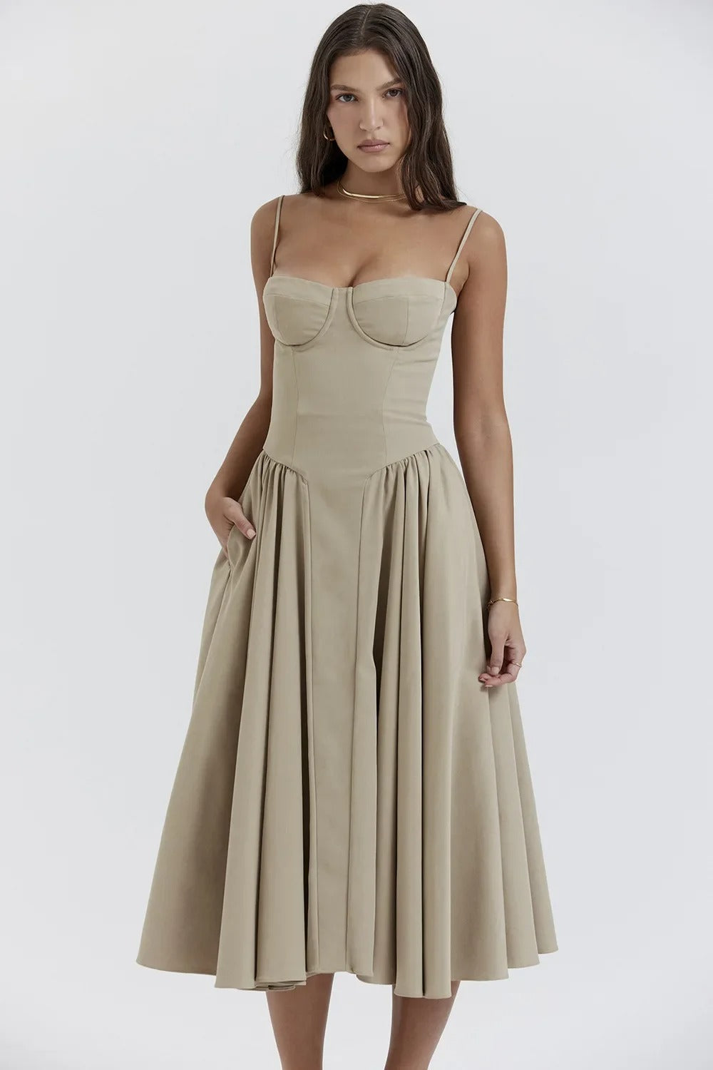 GR | Ärmelloses Midikleid Mit Korsett Passform