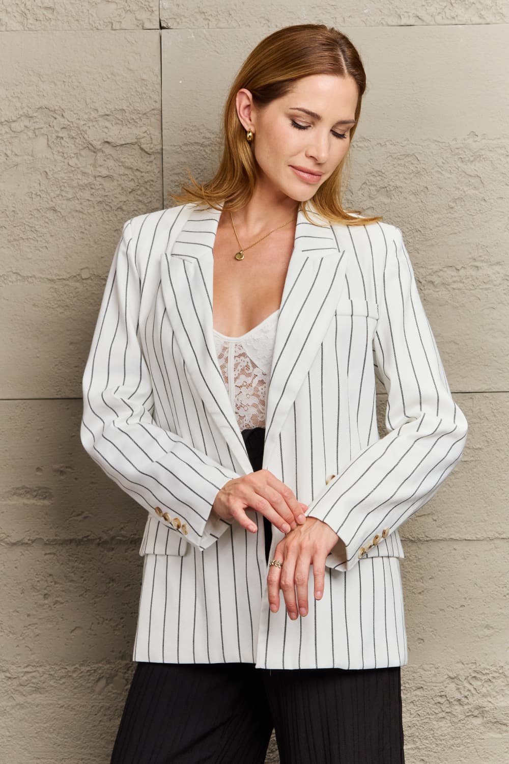 GR | Striped lapel collar long-sleeved blazer
