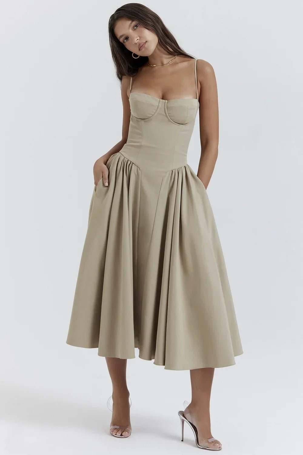GR | Ärmelloses Midikleid Mit Korsett Passform