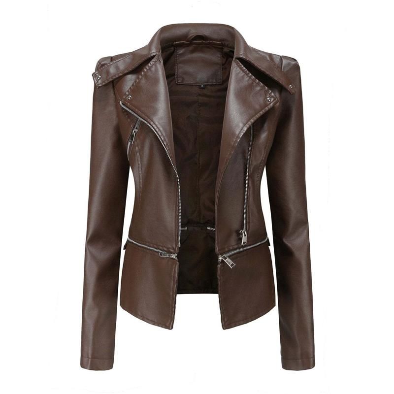 GR | Gothic Soft Leather Jacket with Lapel and Breathable Zipper Design