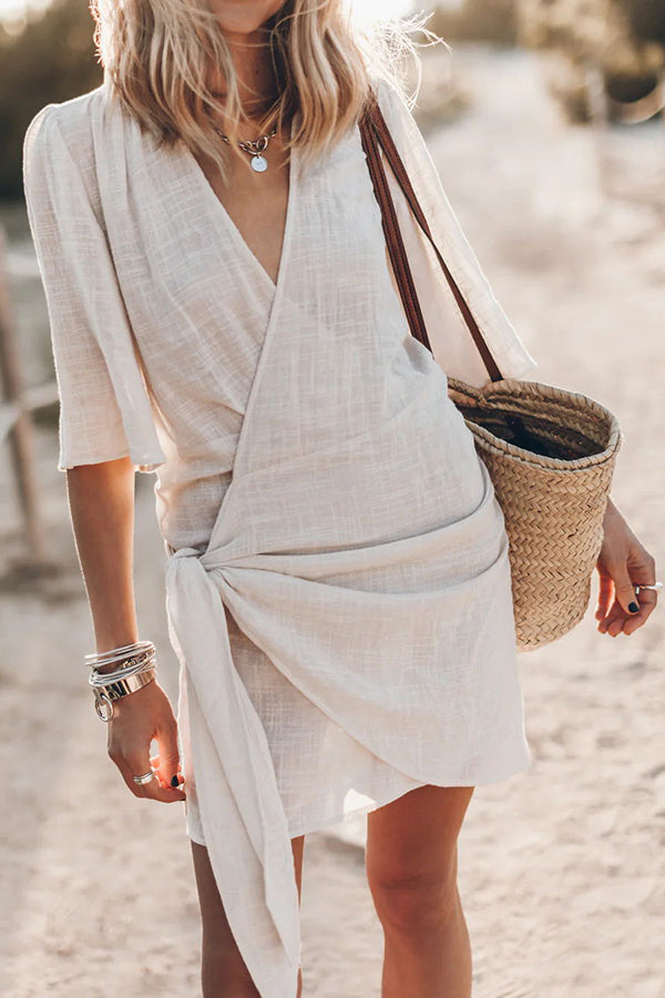 GR | Bohemian wrap dress with tie belt for women