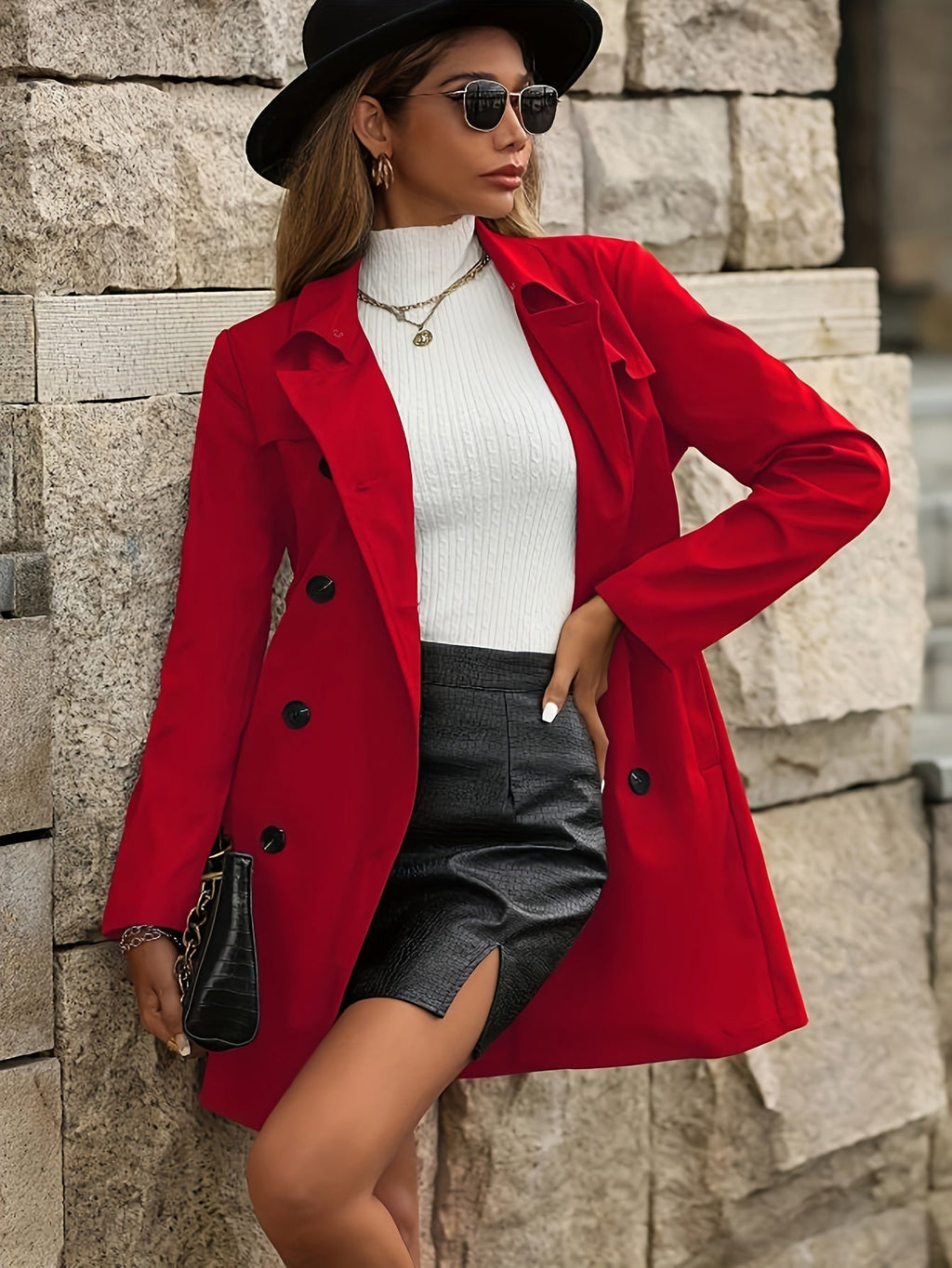 GR | Women's Double-Breasted Trench Coat with Button Details