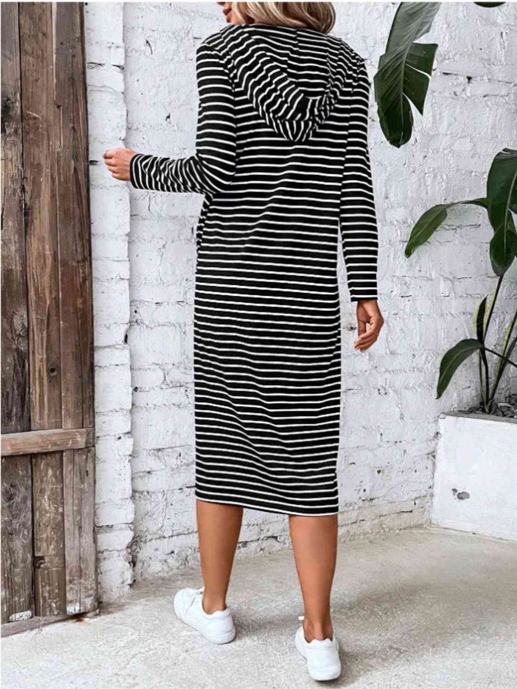 GR | Striped Zip-Front Hooded Dress