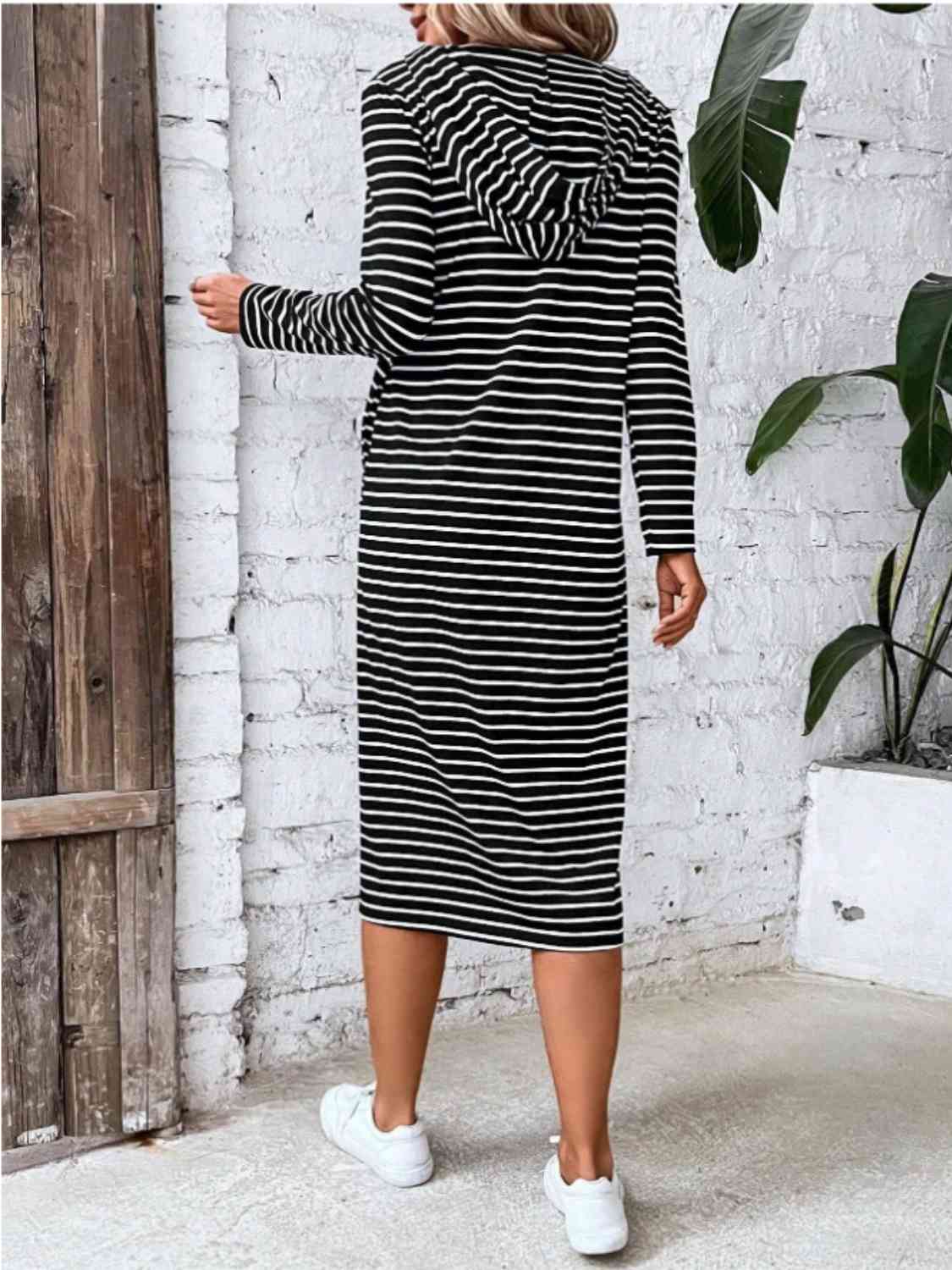 GR | Striped Zip-Front Hooded Dress