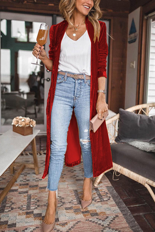 GR - Stylish long coat with lapel collar and long sleeves for women