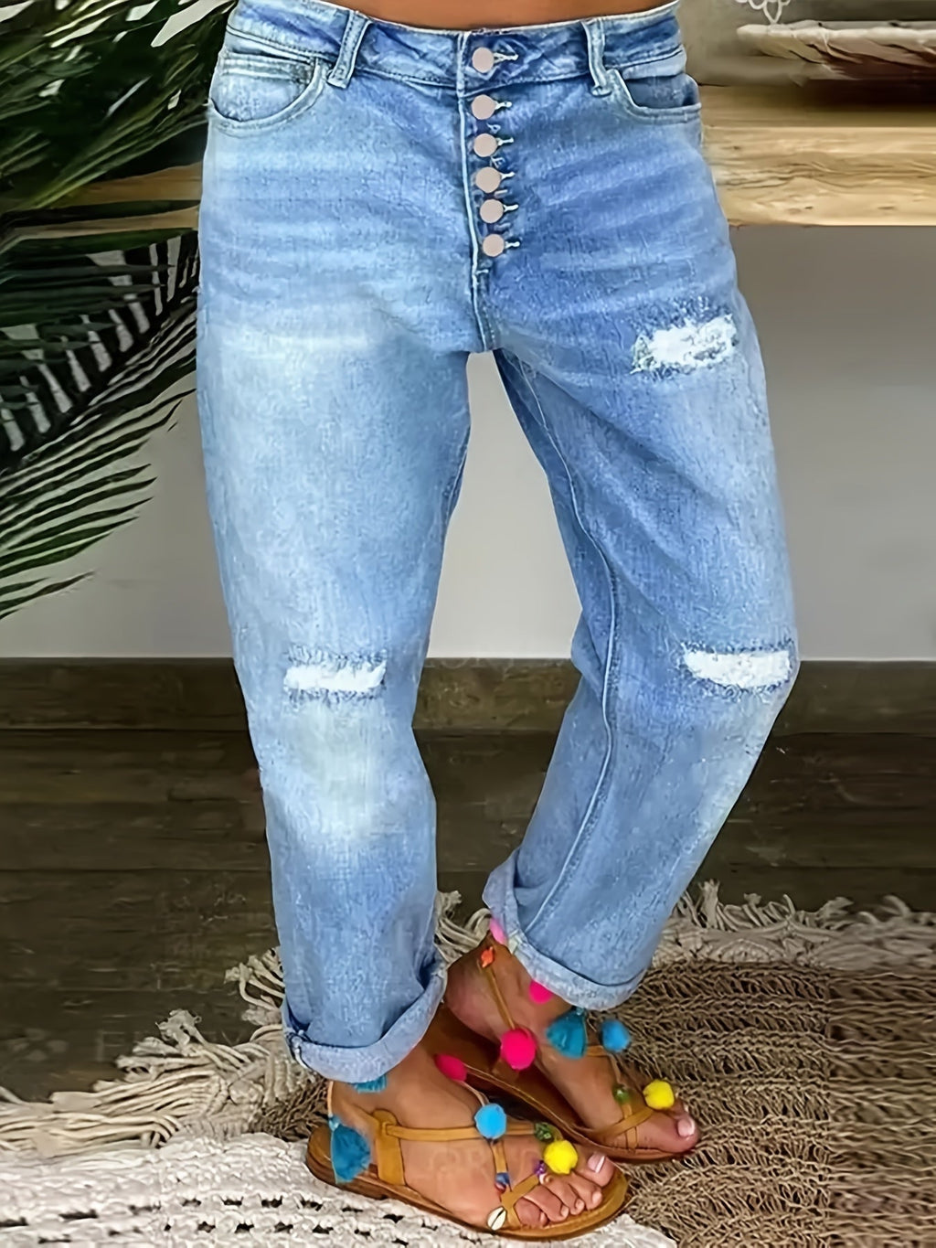 GR | Verwitterte Blaue Damen Stretchjeans