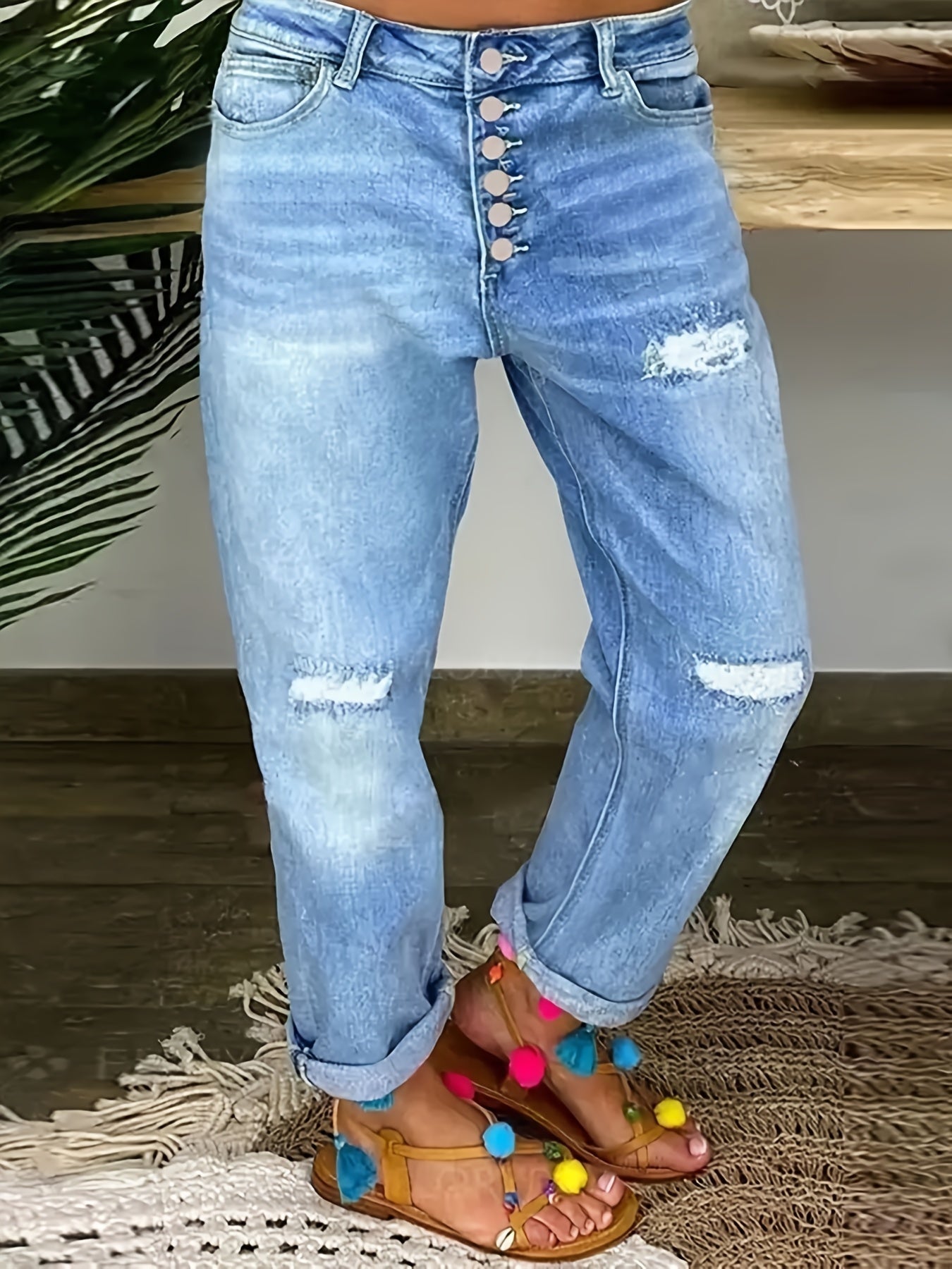 GR | Verwitterte Blaue Damen Stretchjeans