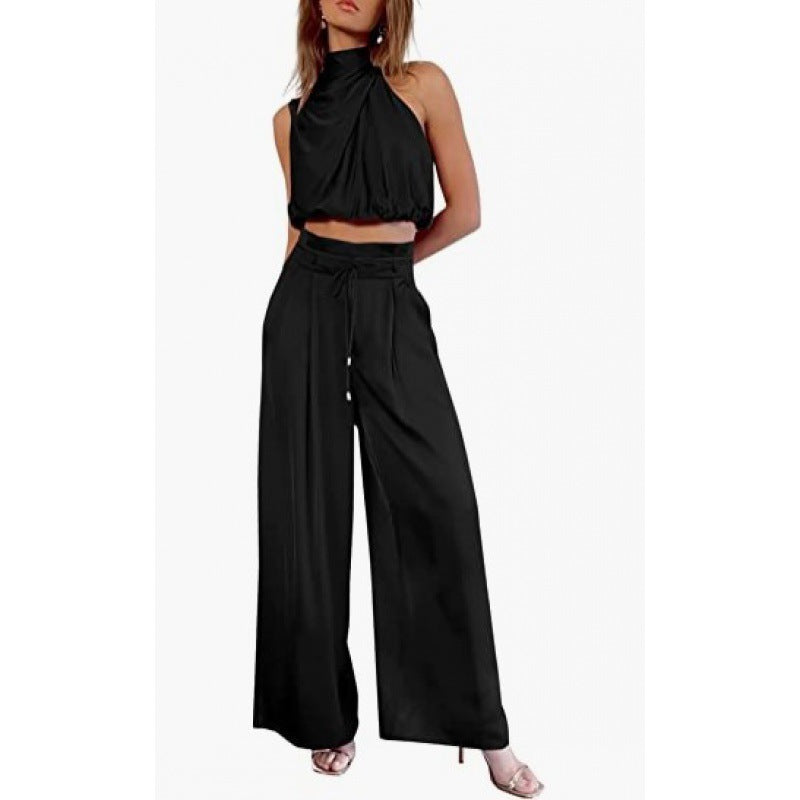 GR | Casual Sleeveless Top with Midriff and Wide Legs 2-Piece Set Women's Clothing