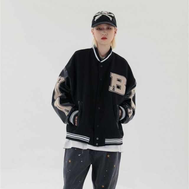 GR | Varsity Streetwear Bomber Jacket with Embroidered Patches