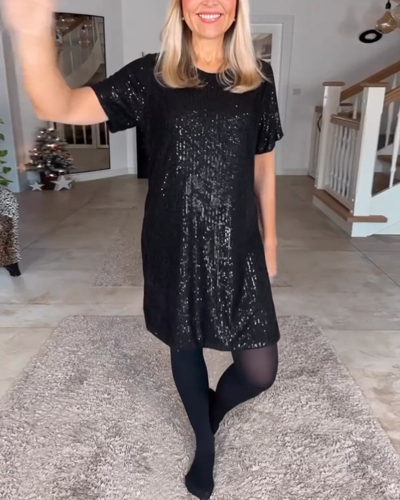 GR | Kurzarmkleid mit Rundhalsausschnitt und Pailletten