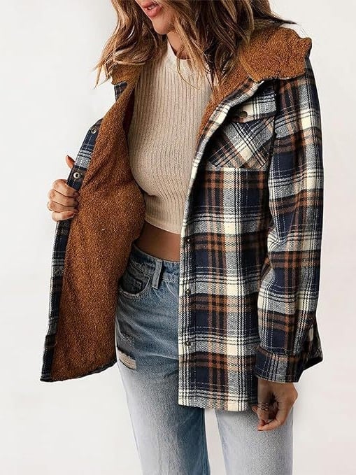 GR | Plaid Jacket Long Sleeve Buckle Wool with Hood