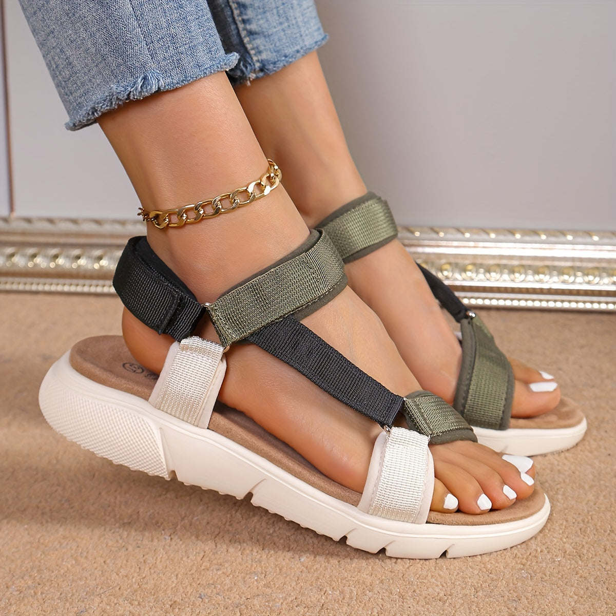 GR | Women's Sandals: Color Block, Non-Slip, Elegant, Lightweight, Outdoor, Summer