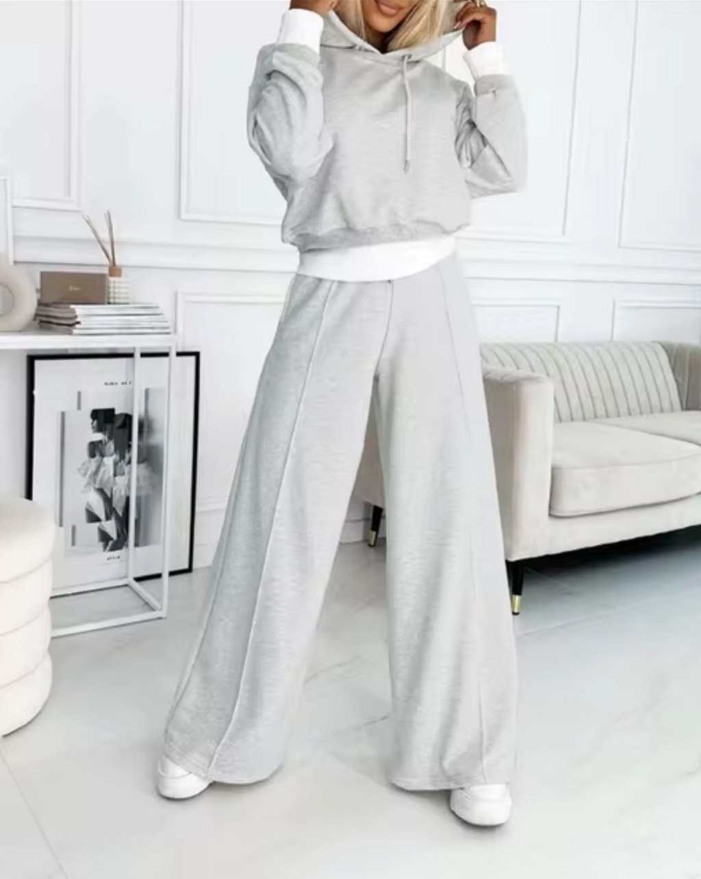 GR | Zweiteiliger Kapuzenpullover Und Hosenanzug Mit Weitem Bein