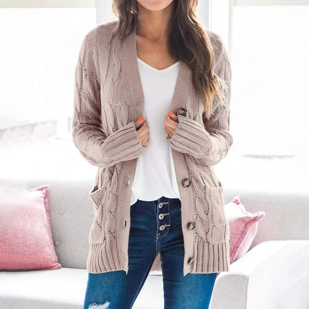 GR | Stylische Lange Strickjacke Für Damen Mit Knopfleiste