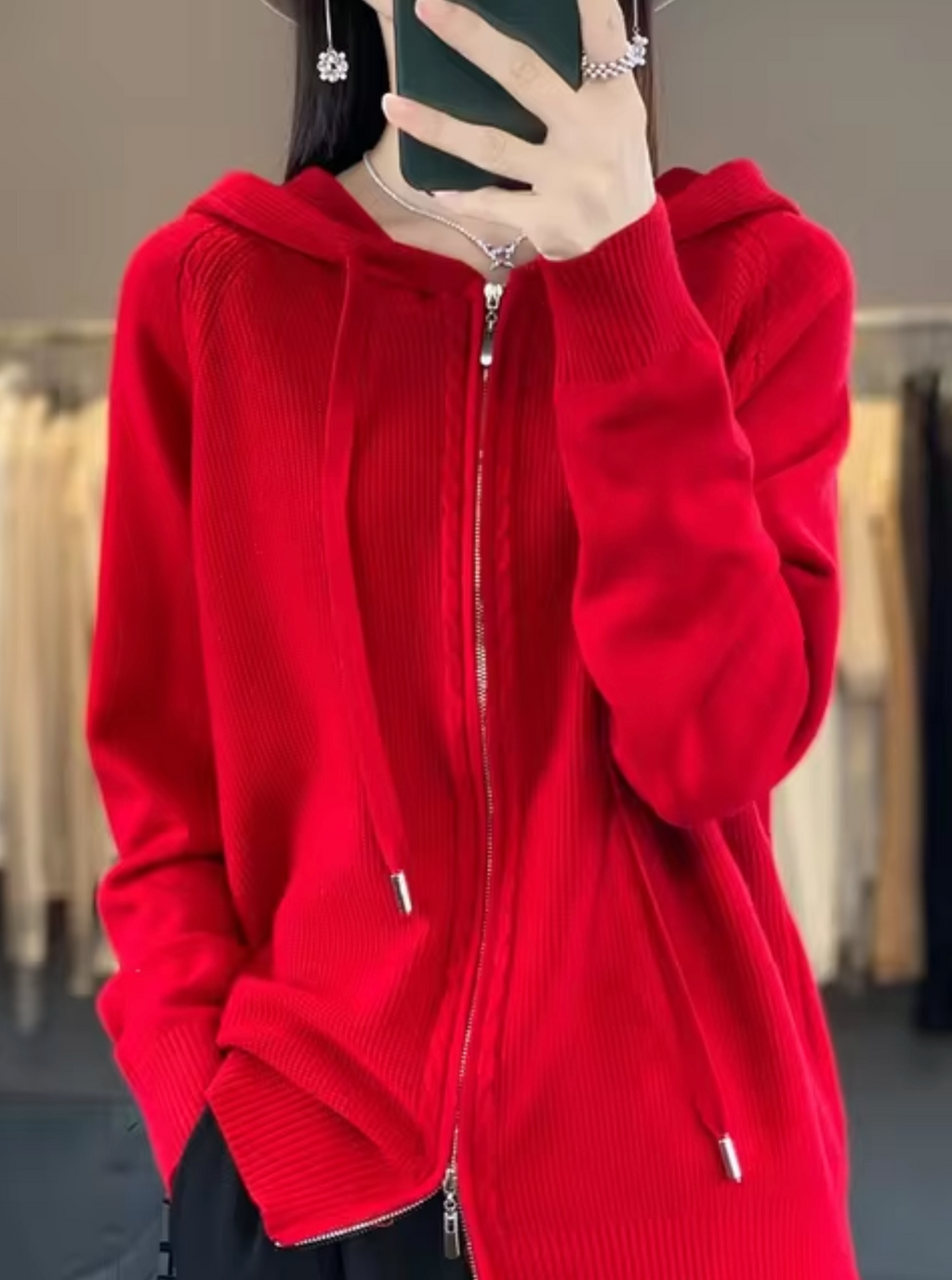– Knitted cardigan with hood