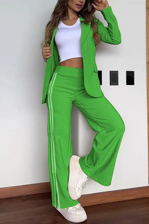 GR | Rosiedress Color Block Open Front Blazer Elastic Waist Slit Wide Leg Trousers Set 