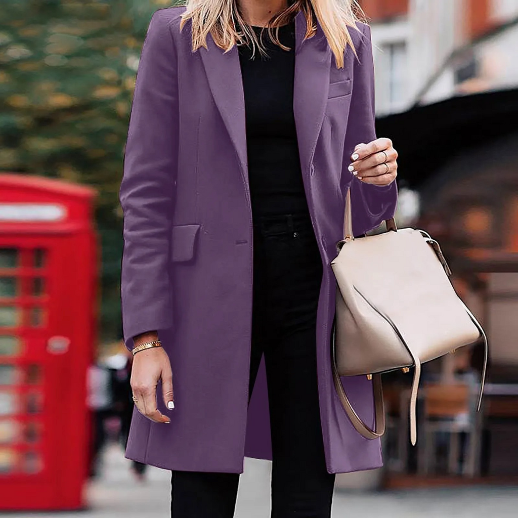 GR | Women's Slim Fit Coat Jacket, One Button Wool Blend Long Jacket