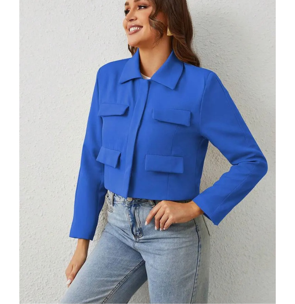 GR | Women's Bomber Jacket Short Jacket with Four Front Pockets and Minimalist Design