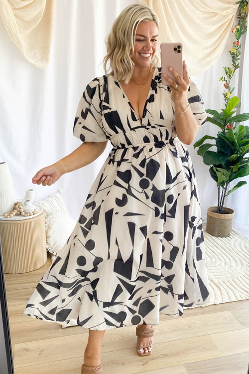 GR | Real Love Print Puff Sleeve Maxi Dress