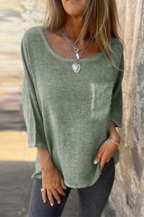 GR | Rosiedress 3/4 Sleeve with Pockets Cotton Linen Casual T-Shirt