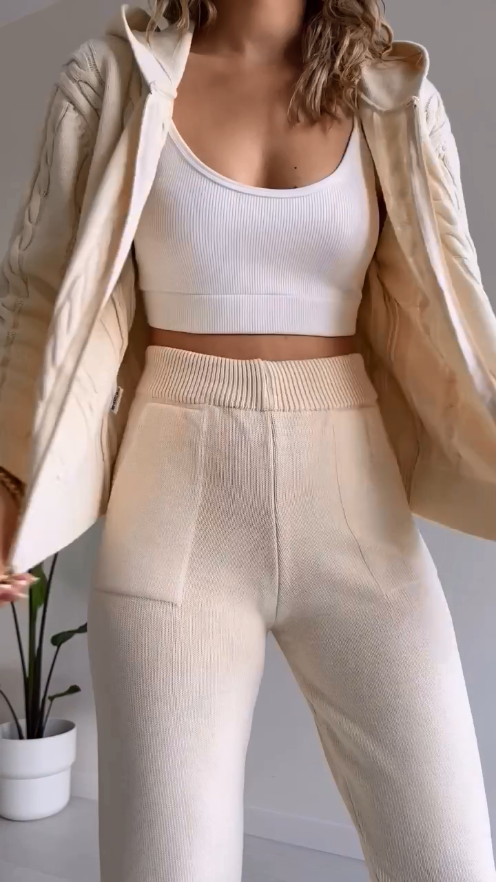 GR | teilige gestrickte Lounge-Set - trendiger Hoodie und Jogginganzug für Damen