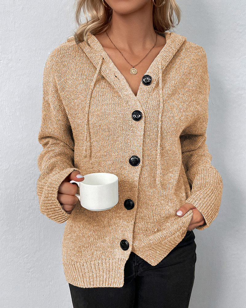 Corina™ - Solid color cardigan with hood and laces