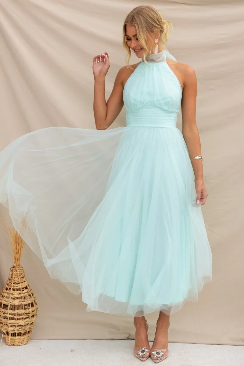 GR | Halter Tüll Midi Kleid