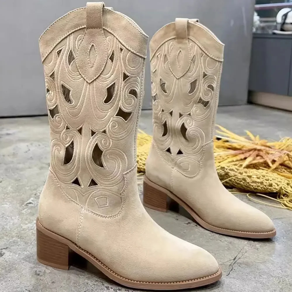 GR | Embroidered Western boots for women with decorative cutouts, cowboy boots for women