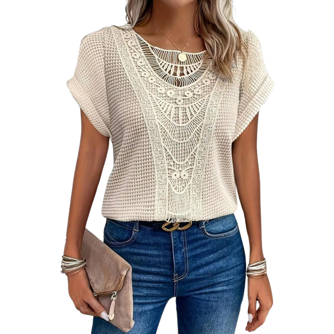 GR Short-sleeved top - Casual - Lace with round neckline