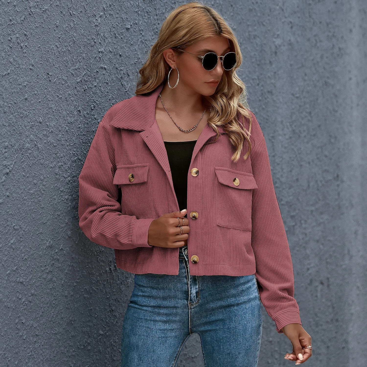 GR | Elegant Pink Women's Summer Jacket with Turn-Up Collar
