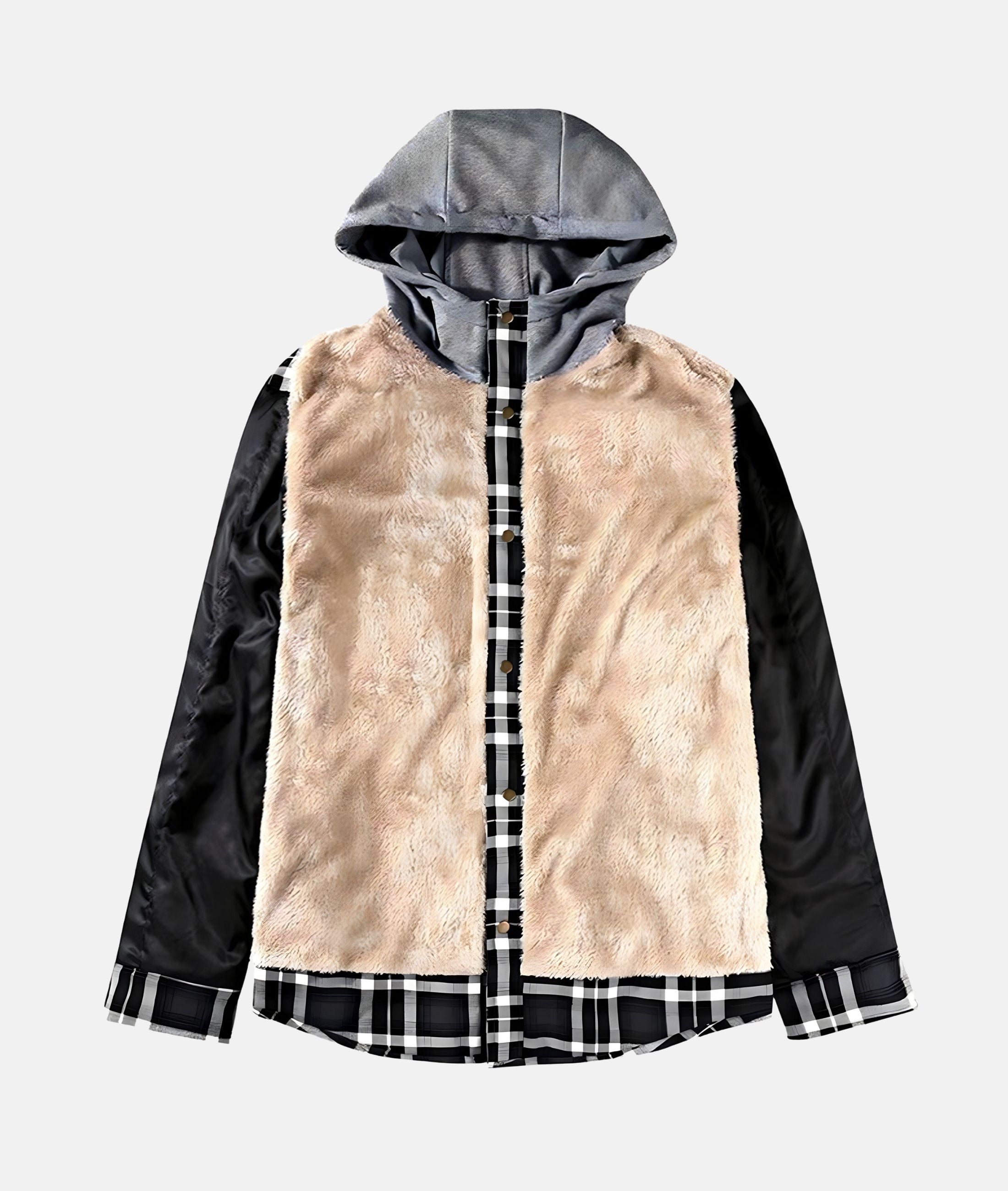 GR | Checkered flannel jacket with hood and faux fur lining