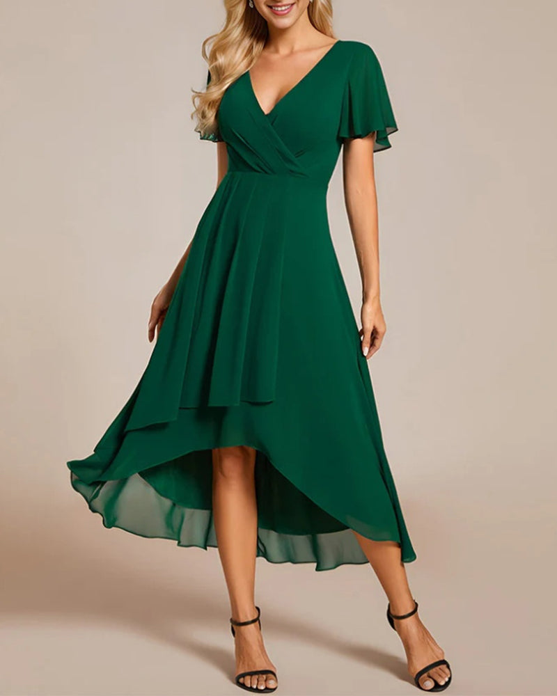 GR | Kleid mit V-Ausschnitt und Rüschenärmeln
