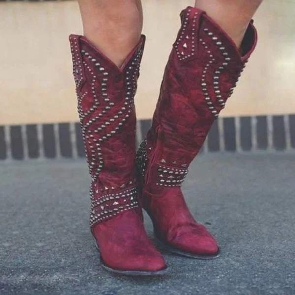 Lilybell - High boots with metallic studs and a cut-off heel