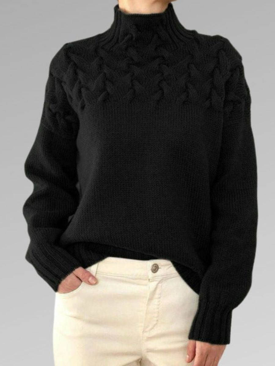 GR - Women's high collar cable knit sweater