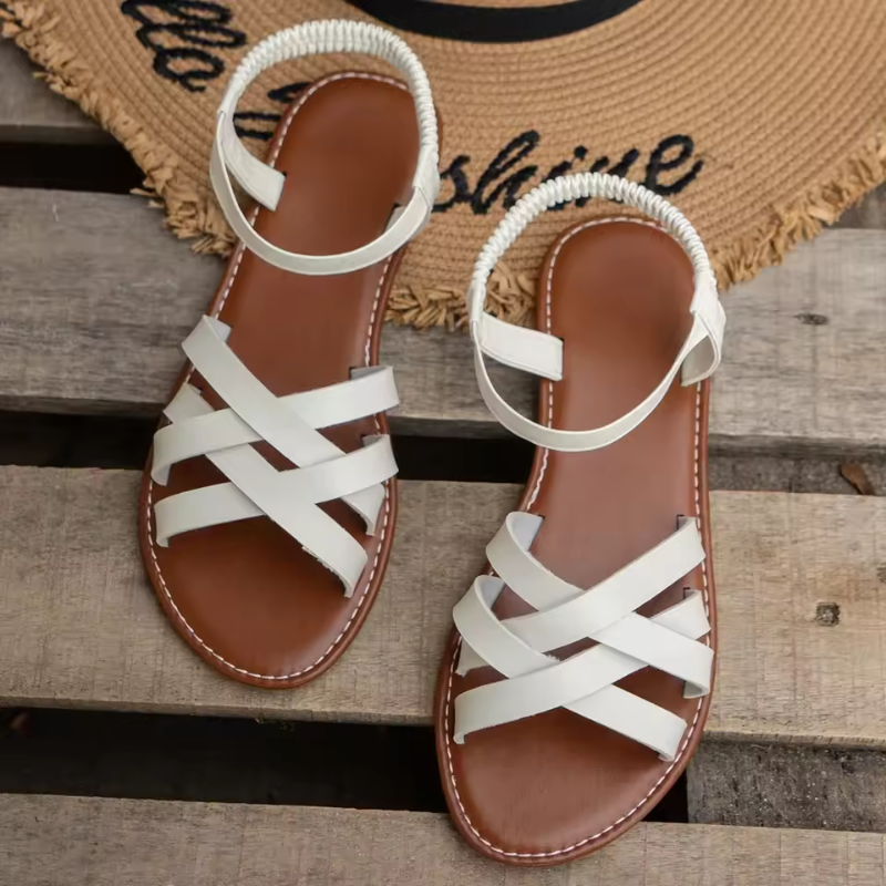 GR | Elegant leather women's sandals, flat shoes